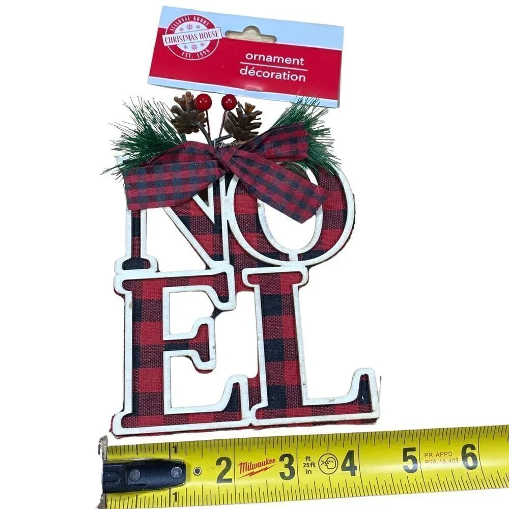NWT Plaid Rustic Farmhouse Christmas Holiday Wood Framed Ornament Snow Hope Noel